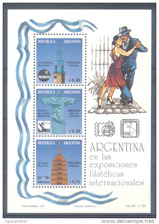 TANGO FIAF - ARGENTINE ARGENTINA EN LAS EXPOSICIONES FILATELICAS INTERNACIONALES AÑO 1983 BLOQUE MNH TBE - Hojas Bloque