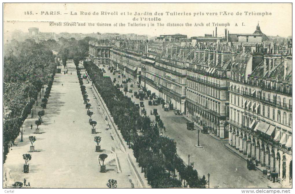 75 - PARIS - La Rue De Rivoli Et Le Jardin Des Tuileries Pris Vers L'Arc De Triomphe De L'Etoile - Transport Urbain En Surface