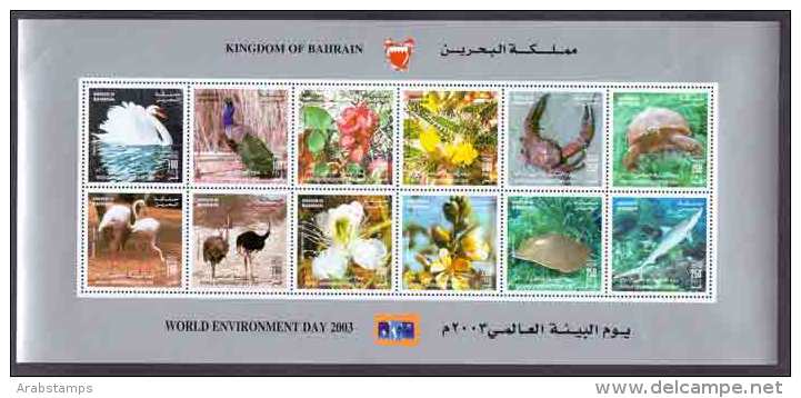 2003 BAHRAIN World Environment Day Flowers Birds Marine Marine Sheetlet Complete Set 12 Values MNH   (Or Best Offer) - Bahreïn (1965-...)