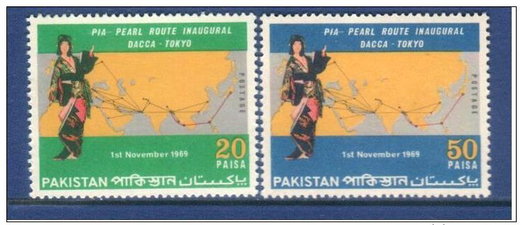 Pakistan 1969    PIA Pearl Route. Set Of 2.V. MNH - Pakistan