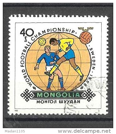 MONGOLIA, 1982, Football,  Soccer,  World Cup Sweden 1956, 1 V,  FINE USED - 1958 – Zweden