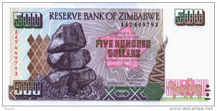 Zimbabwe 500 Dollars 2001 Pick 11 UNC - Zimbabwe
