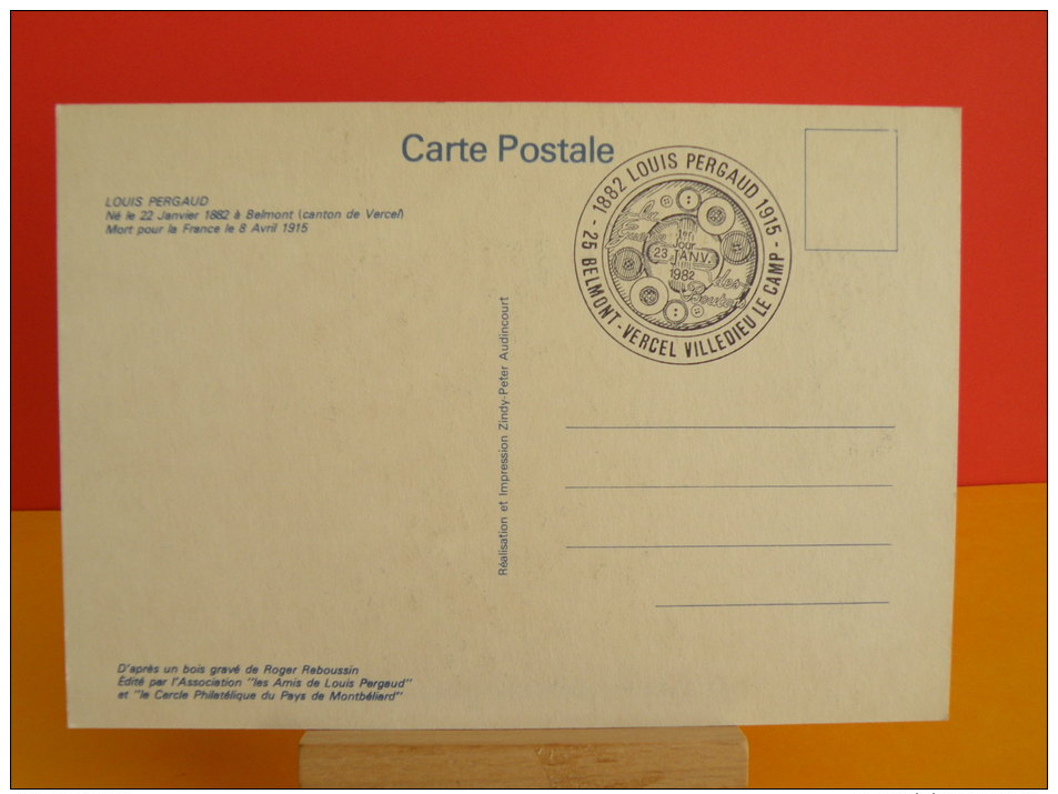 FDC Carte Maxi - Louis Pergaud - 25 Belmont, Vercel Villedieu - 23.1.1982 - 1er Jour, Coté .. € - 1980-1989