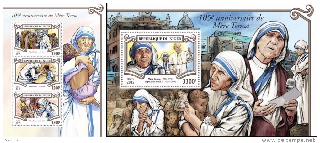 Niger 2015, 105th Mother Teresa, 3val In BF +BF - Madre Teresa