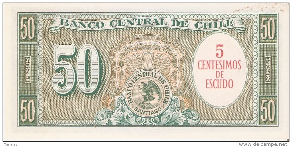 BILLETE DE CHILE DE 50 PESOS DEL AÑO 1960-61 CON MANCHA (BANK NOTE) SIN CIRCULAR-UNCIRCULATED - Cile