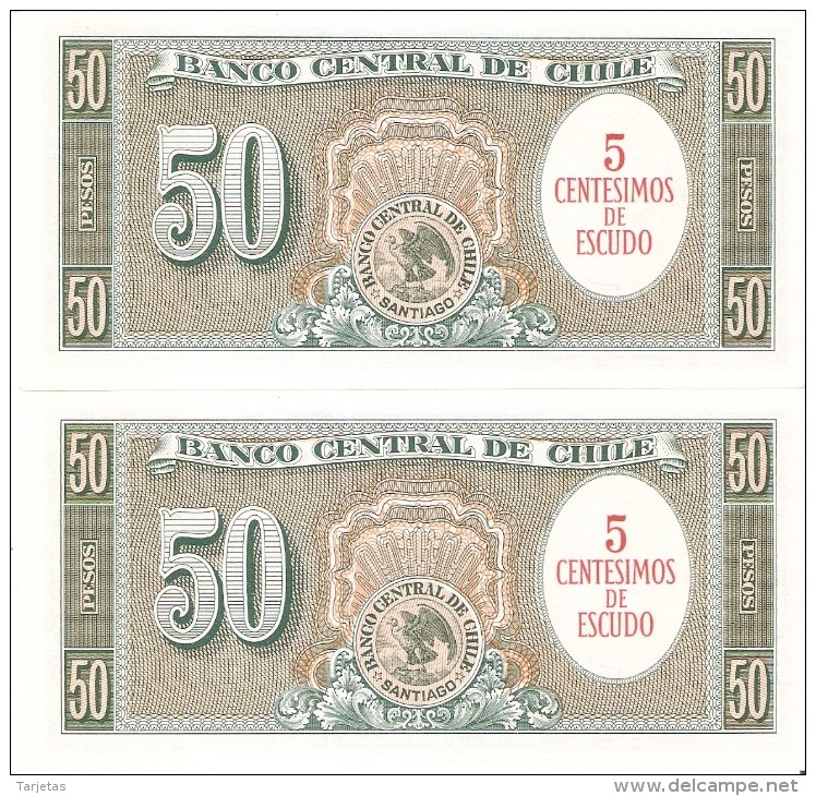 PAREJA CORRELATIVA DE CHILE DE 50 PESOS DEL AÑO 1960-61 (BANKNOTE) SIN CIRCULAR-UNCIRCULATED - Chili