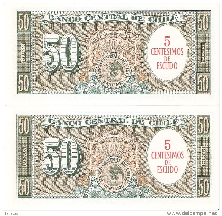 PAREJA CORRELATIVA DE CHILE DE 50 PESOS DEL AÑO 1960-61 (BANKNOTE) SIN CIRCULAR-UNCIRCULATED - Chile