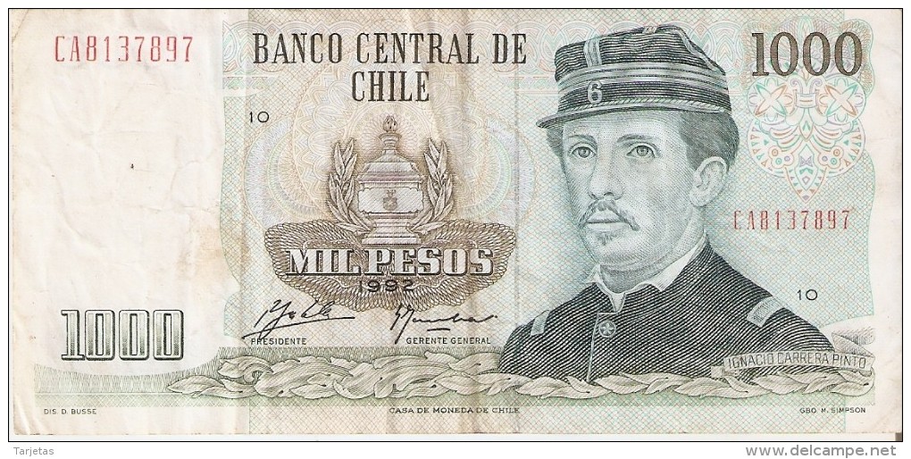 BILLETE DE CHILE DE 1000 PESOS DEL AÑO 1992  (BANK NOTE) - Chile