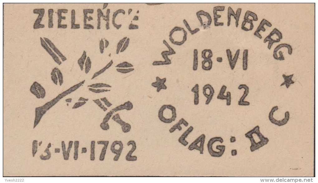 Pologne 1942. Camp De Woldenberg. Oblitération. Ziele&#324;ce (légumes Verts), Bataille De 1792, Polonais Vs Russes. Ess - Campo De Prisioneros