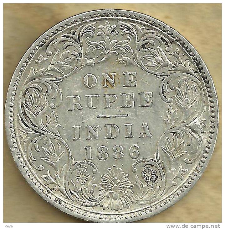 INDIA BRITISH 1 RUPEE WREATH INSCRIPTIONS FRONT QV HEAD BACK 1886 AG SILVER F+ KM? READ DESCRIPTION CAREFULLY !!! - India