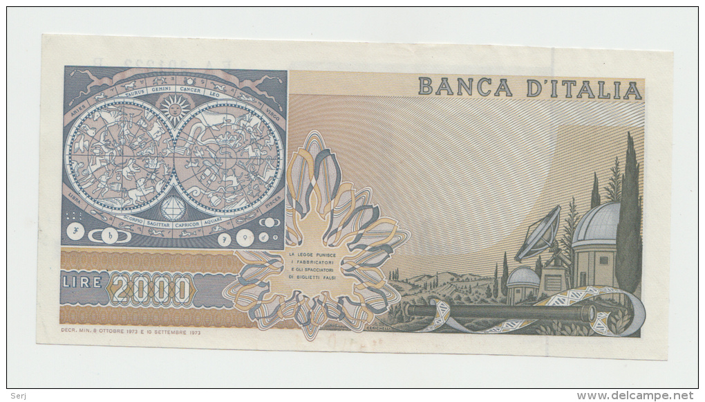 Italy 2000 Lire 1973 AXF+ CRISP Banknote Galileo Pick 103a  103 A - 2.000 Lire