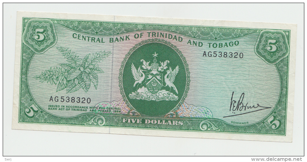 TRINIDAD &amp; TOBAGO 5 DOLLARS 1964 (1977) VF+ Pick 31a  31 A - Trinidad & Tobago