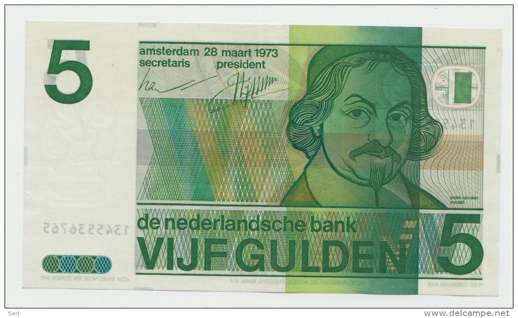 Netherlands 5 Gulden 1973 XF++ CRISP Pre-Euro Banknote P 95 - 5 Gulden