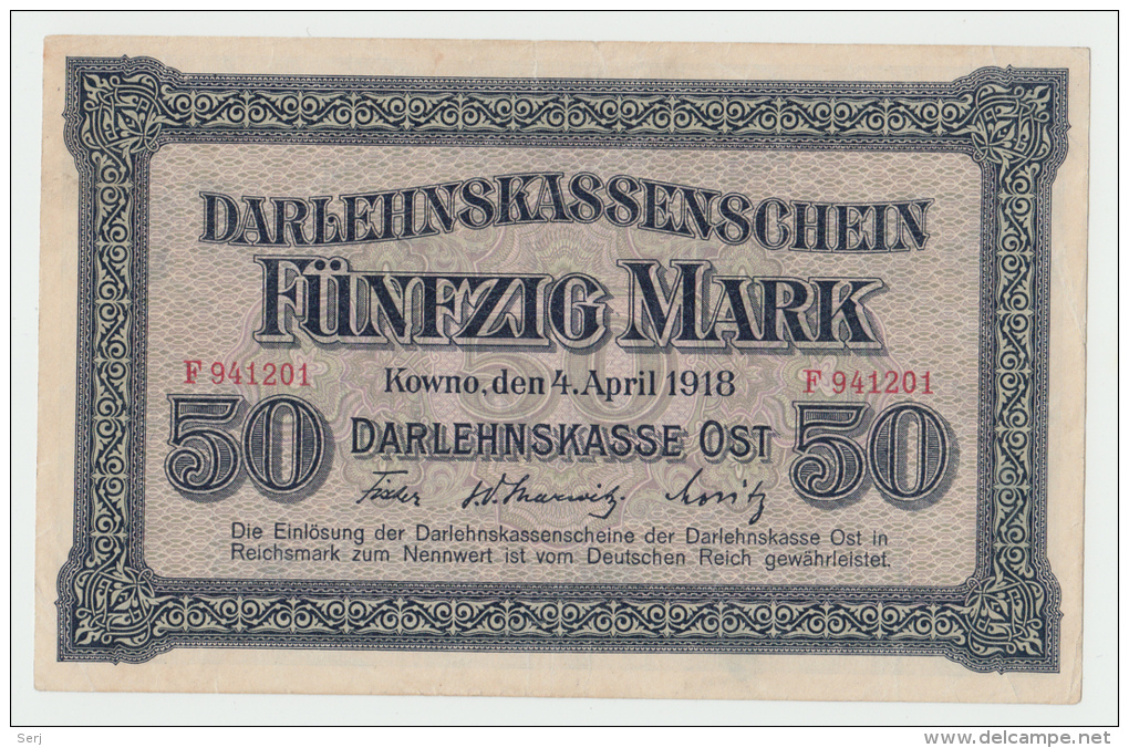 Germany WWI Occupation Of Lithuania 50 Mark 1918 AVF+ - 50 Mark