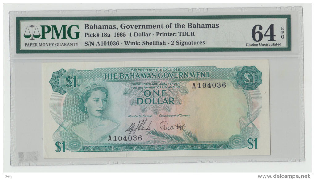 Bahamas 1 Dollar 1965 UNC PMG 64 Pick 18a  18 A - Bahamas