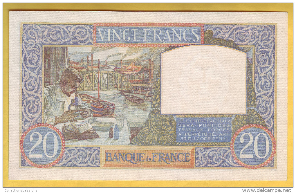 BILLET FRANCAIS - 20 Francs Science Et Travail 22.8.1940 SUP+ - 20 F 1939-1942 ''Science Et Travail''