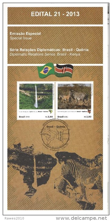 Brasilien 2013 Postankündigung Basilien - Kenia Wasserfall Bica Do Ipu + Zebra - Cartas & Documentos