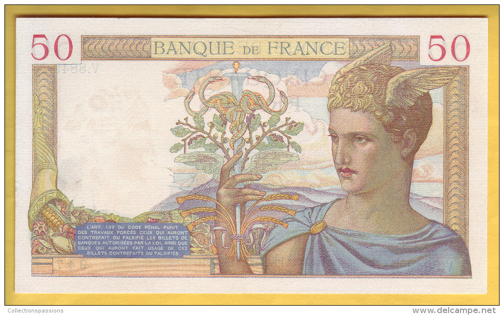 BILLET FRANCAIS - 50 Francs Cérès 27.10.1938 SUP - 50 F 1934-1940 ''Cérès''