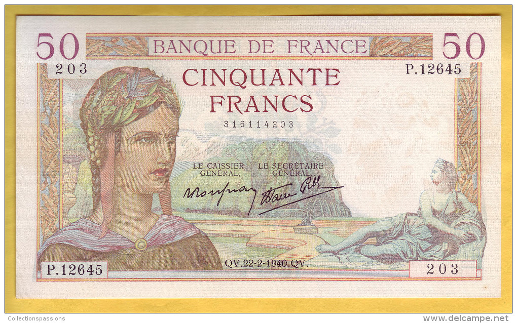 BILLET FRANCAIS - 50 Francs Cérès 22.2.1940 SUP - 50 F 1934-1940 ''Cérès''