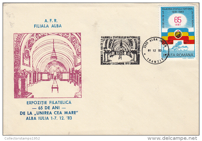 24938- GREAT 1918 UNIFICATION, ALBA IULIA UNION HALL, SPECIAL COVER, 1983, ROMANIA - Covers & Documents