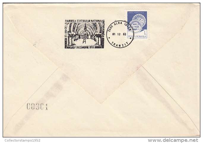 24938- GREAT 1918 UNIFICATION, ALBA IULIA UNION HALL, SPECIAL COVER, 1983, ROMANIA - Covers & Documents