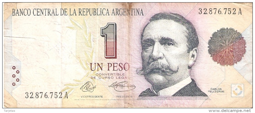 BILLETE DE ARGENTINA DE 1 PESO CONVERTIBLE - CARLOS PELLEGRINI (BANKNOTE) - Argentina