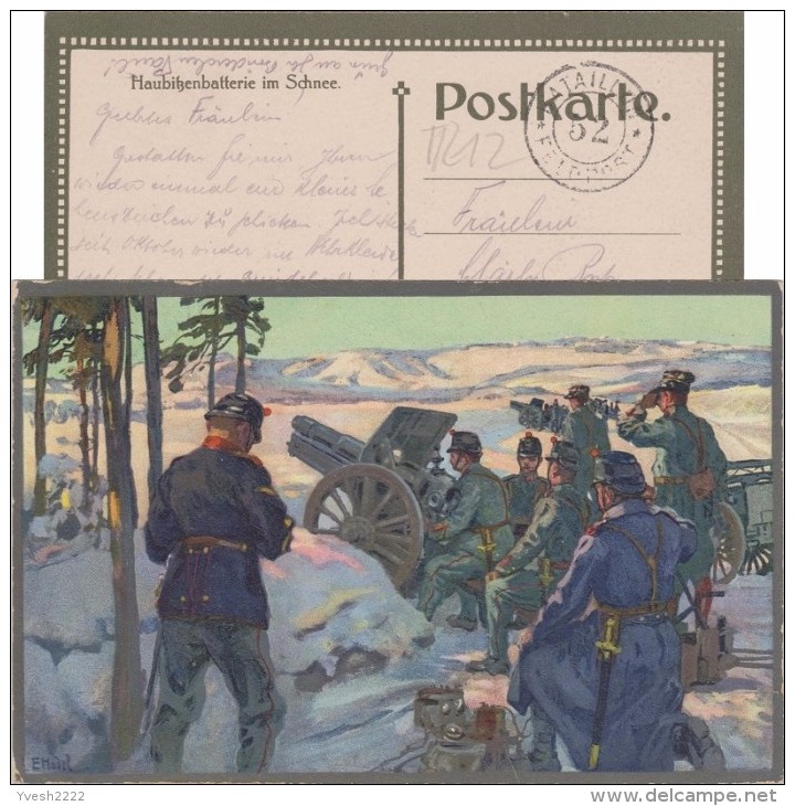Suisse 1920. Carte En Franchise Militaire. Batterie D'obusiers Dans La Neige. Soldats Prêts Au Tir, Neige Dans Les Alpes - Montagne