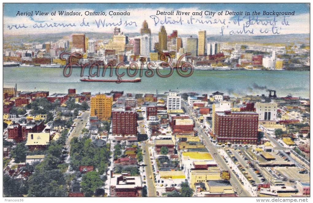 Canada - Ontario - Aerial View Of Windsor - Detroit River And City Of Detroit In The Background - 2 SCANS - Windsor