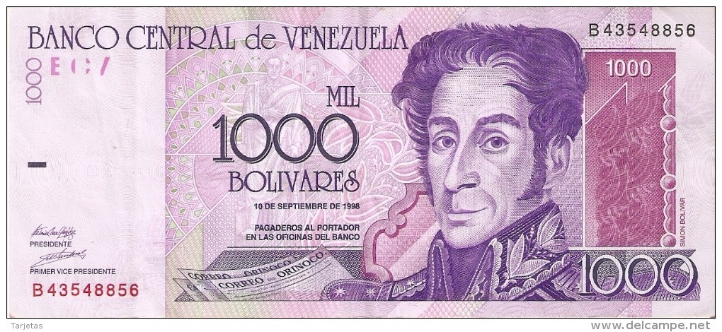 BILLETE DE VENEZUELA DE 1000 BOLIVARES DEL AÑO 1998 (BANKNOTE) - Venezuela