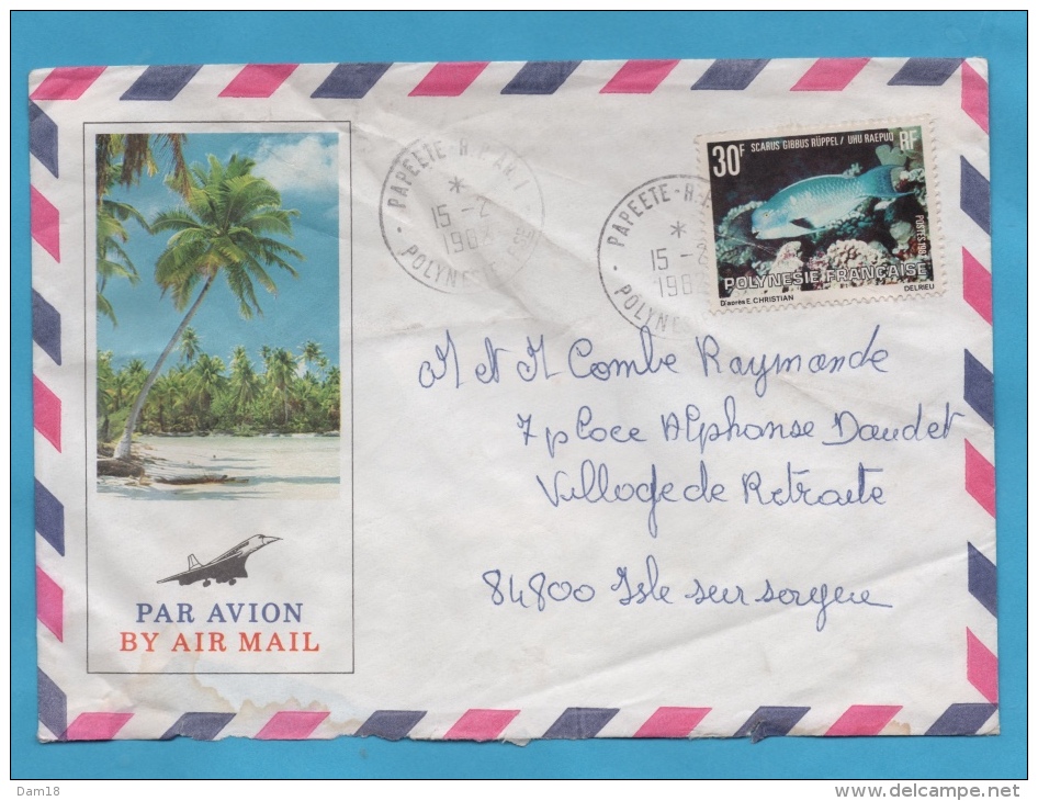 POLYNESIE FSE 1982 TIMBRE N° 174 (YT) FAUNE POISSONS CàD PAPEETE R.P. AN. 1 - Storia Postale