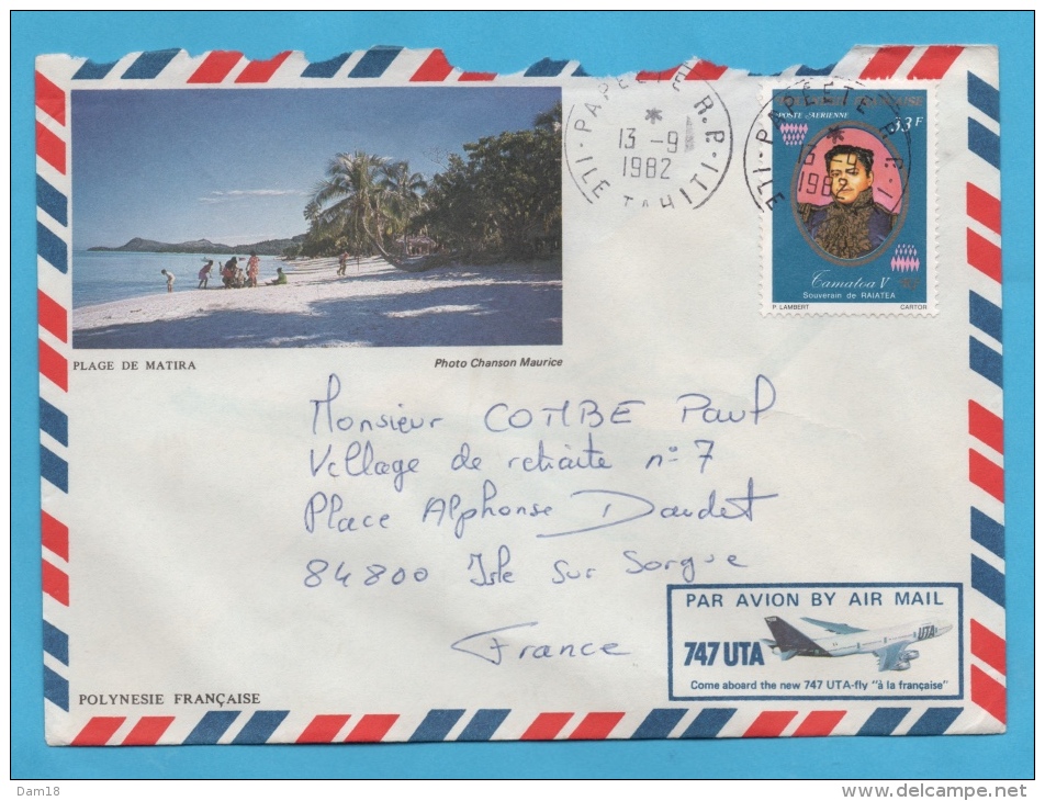 POLYNESIE FSE LETTRE 1982 TIMBRE P.A. N° 118 (YT) SOUVERAIN DE RAIATEA CàD PAPEETE R.P. - Storia Postale