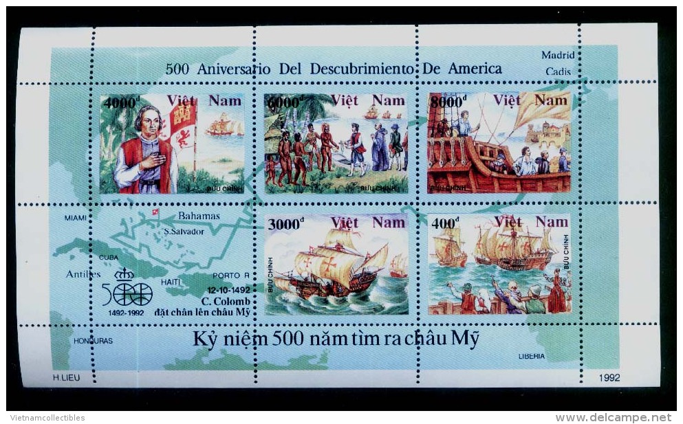 Vietnam Viet Nam MNH Perf Sheetlet 1992 : 500th Anniversary Of Discovery Of America (Ms636) - Vietnam