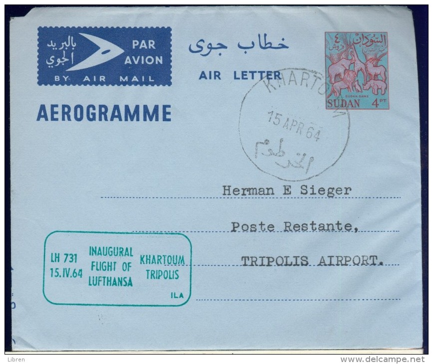 DV8-135 SUDAN 1964 FIRST FLIGHT AEROGRAMME LH731 KHARTOUM - TRIPOLI. - Soedan (1954-...)