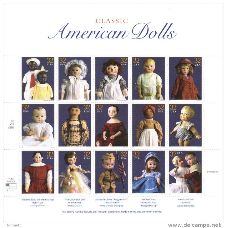 USA  -  Classic American Dolls  -  1997  -  15v  Sheet  -  Mint/MNH/New - Dolls