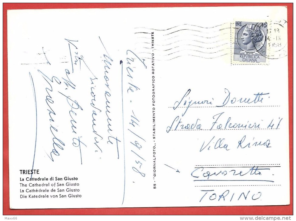 CARTOLINA VG ITALIA - TRIESTE - Cattedrale Di San Giusto - 10 X 15 - ANN. 1958 - Trieste