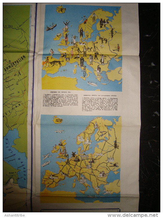 Greece Old 1960s School Student´s Folding Map Of EUROPE Geographical & Political - Carte Geographique