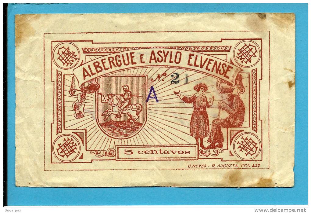 ELVAS - CÉDULA 5 CENTAVOS - M. A. 814 - Albergue E Asylo - Serie A - PORTUGAL - EMERGENCY PAPER MONEY - NOTGELD - Portugal