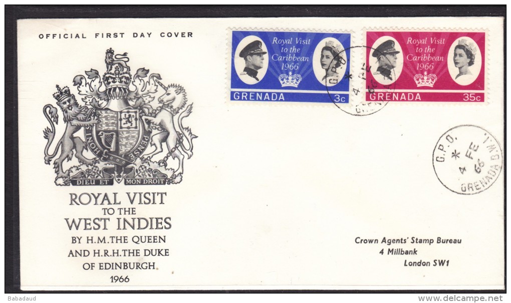 Grenade:  Royal Visit To The Carribean,1966 , First Day Cover - Grenada (...-1974)