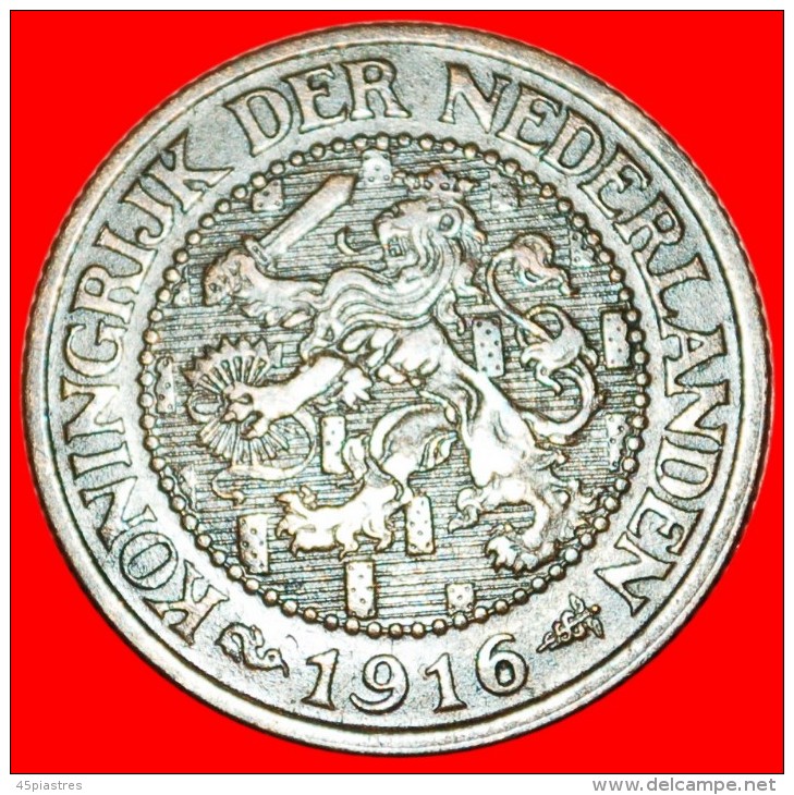 * 2 Sold~ SEAHORSE: NETHERLANDS ★ 2 1/2 CENTS 1916! WILHELMINA (1890-1948) LOW START&#9733;NO RESERVE! - 2.5 Cent