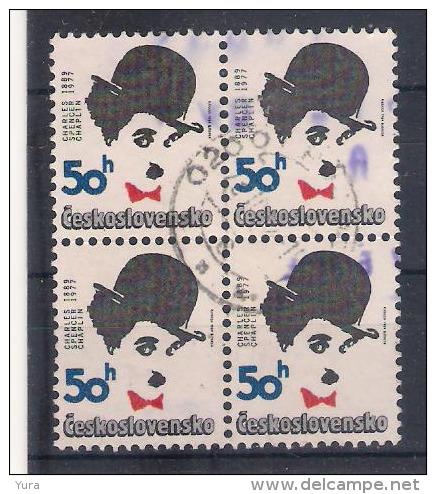 Czechoslovakia 1989  Mi Nr 2981 Ch. S. Chaplin   Block Of 4 (a5p23) - Oblitérés