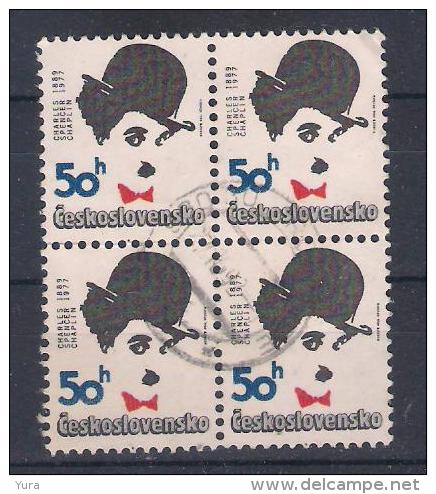 Czechoslovakia 1989  Mi Nr 2981 Ch. S. Chaplin   Block Of 4 (a5p23) - Used Stamps