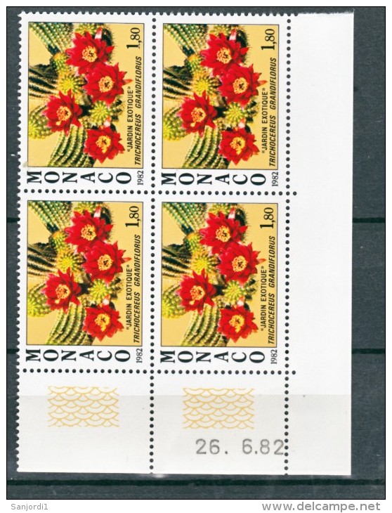 Monaco 1339 Plante Du Jardin Exotique  Bloc De 4 Coin Daté 26 6 1982 Neuf ** TB  MNH Sin Charnela  Cote 16.5 - Unused Stamps