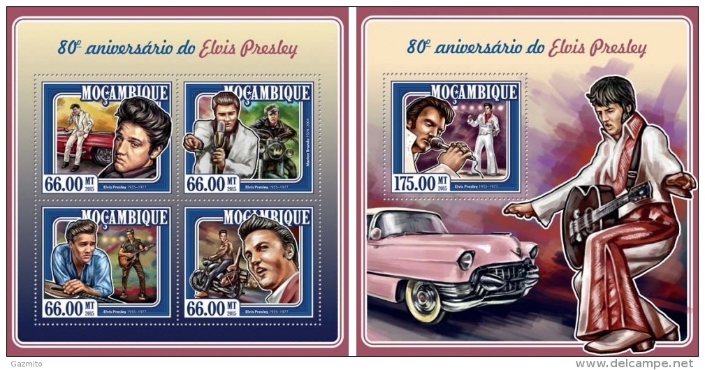 Mozambico 2015, Elvis, Cars, Moto, 4val In BF +BF - Elvis Presley