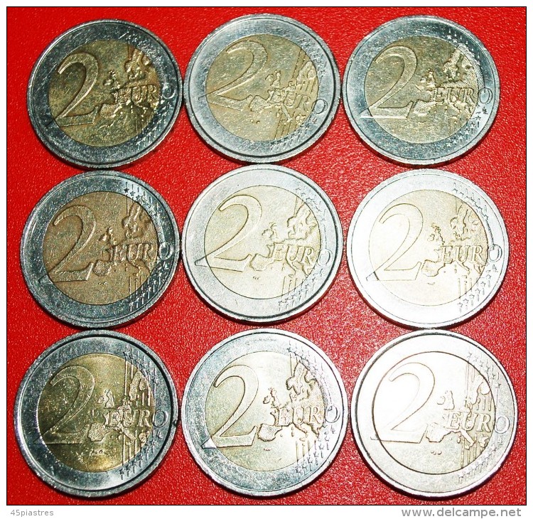 * 9 COMMEMORATIVE COINS: EUROPEAN UNION  2 EURO DIFFERENT TYPES 2004-2012!  LOW START  NO RESERVE! - Kilowaar - Munten