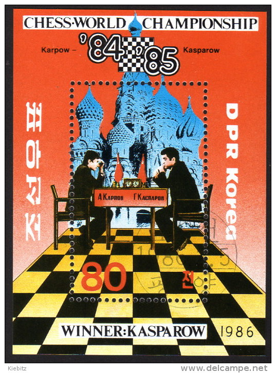 Nord KOREA 1986 - Schach WM In Moskau, Chees / Karpow : Kasparow - Block 212 - Chess