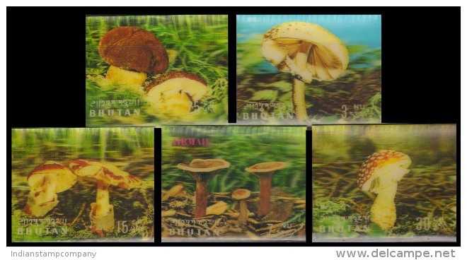 BHUTAN 3-D Mushroom, Fungi-5 Different Plastic Stamps-MNH - Bhutan