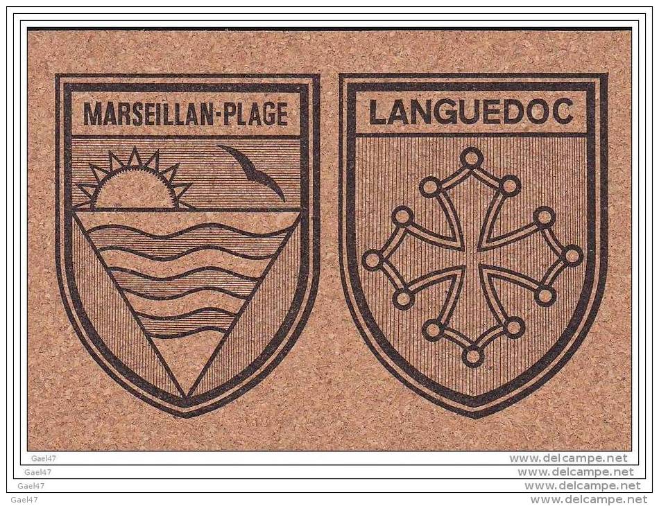 Cp En Liege Réf-JP-956 ( Dép 34 )  Le BLASON   """"""""  De La Ville De  MARSEILLAN- PLAGE  """"""" - Autres & Non Classés