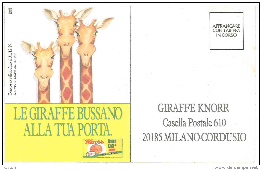 # CARTOLINA PUBBLICITARIA CONCORSO KNORR – LE GIRAFFE BUSSANO ALLA TUA PORTA - 1989 CONDIZIONI BUONE - Werbepostkarten