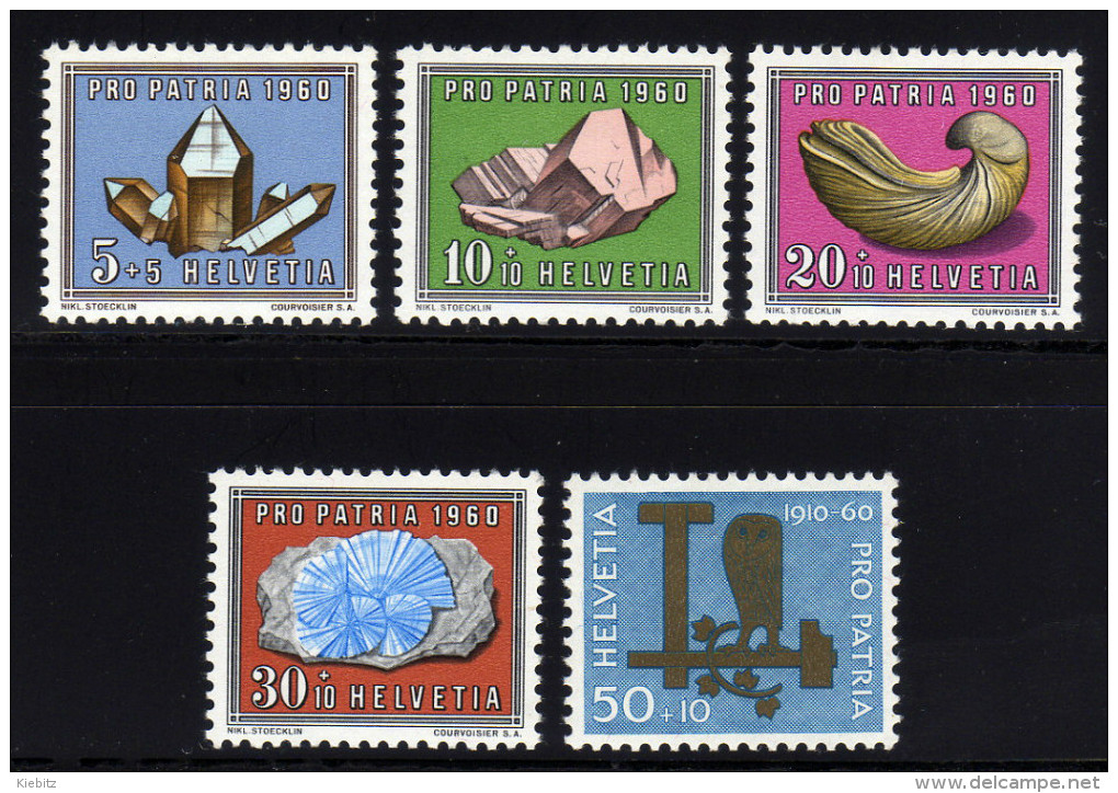 SCHWEIZ 1960 ** Mineralien & Fossilien - MiNr.714-718 Kompletter Satz MNH - Mineralien