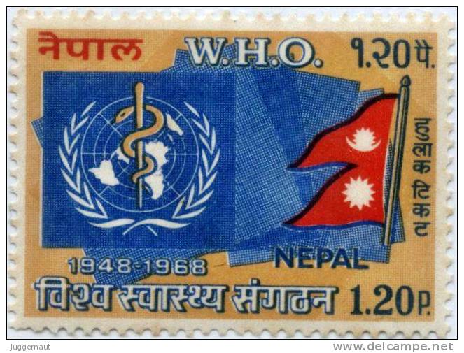 WHO 20TH ANNIVERSARY RUPEE 1.20 STAMP NEPAL 1968 MINT MNH - WGO
